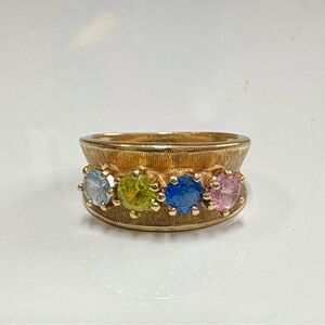 Bohemian 14K Yellow Gold Textured Ring with Pastel Gemstones